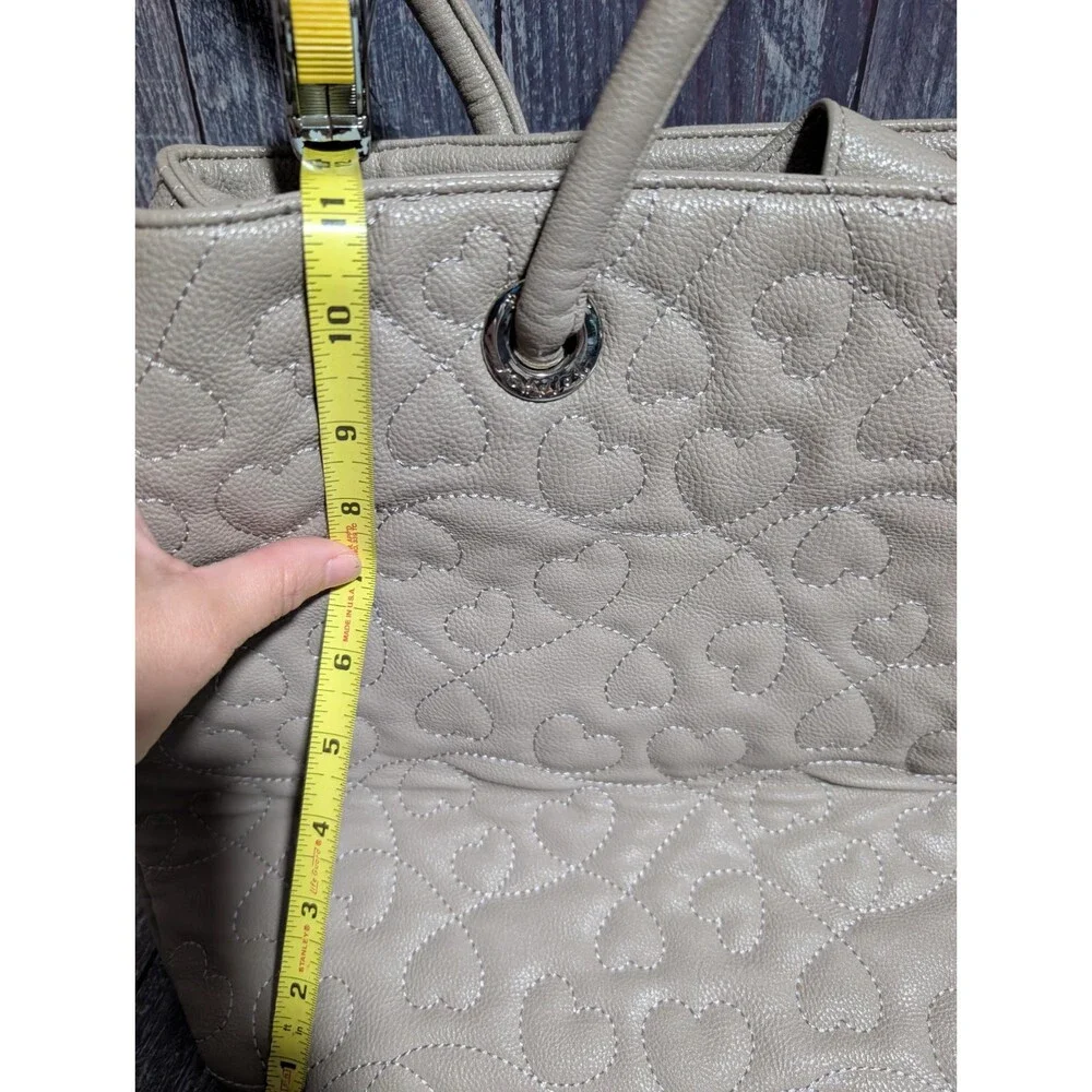 Betsey Johnson Gray Taupe Embroidered Quilted Heart Tote Bag - RARE Vintage